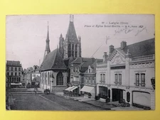 Old postcard France 61 - Laigle Place et CHURCH St Martin in 1917 GARAGE Ch. LESUEUR