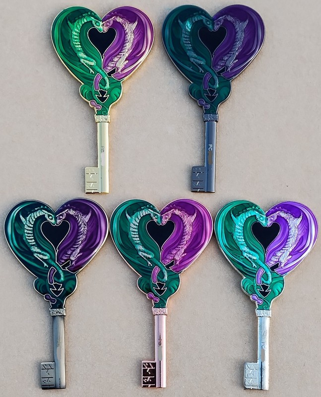 Key of Kind Geocoin - Dragon Keys - Full Set of 5 - Activated & Adoptable