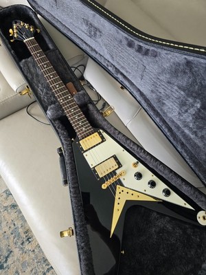 2004 Epiphone Flying V Korina '58 Electric Guitar Ebony & Gold Hard Shell Case