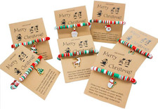 7 Pcs Christmas Bracelet Set Stretch Bracelets with Christmas Card Heishi Surfer