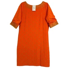 NWT GRETCHEN SCOTT Rocket Girl Dress Women's Orange Gold Embroidered Size M