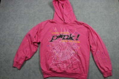 Young Thug Sp5der Hoodie Sweatshirt Mens M Pink Pullover Fleece Spider Web Rap