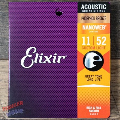 Elixir 16027 11-52 Custom Light Phosphor Bronze Nanoweb Acoustic Guitar Strings