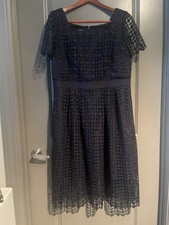 TALBOTS Plus 16p Navy Embroidered Lace A-line Lined DRESS Look New