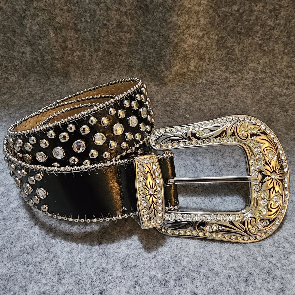 Vtg CIPRIANI Black Patent Leather with Bright Brass CHAIN Belt M (36\