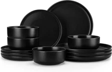 MALACASA Plates and Bowls Sets, 12 Pieces 12 Pcs (Service for 4), Black 