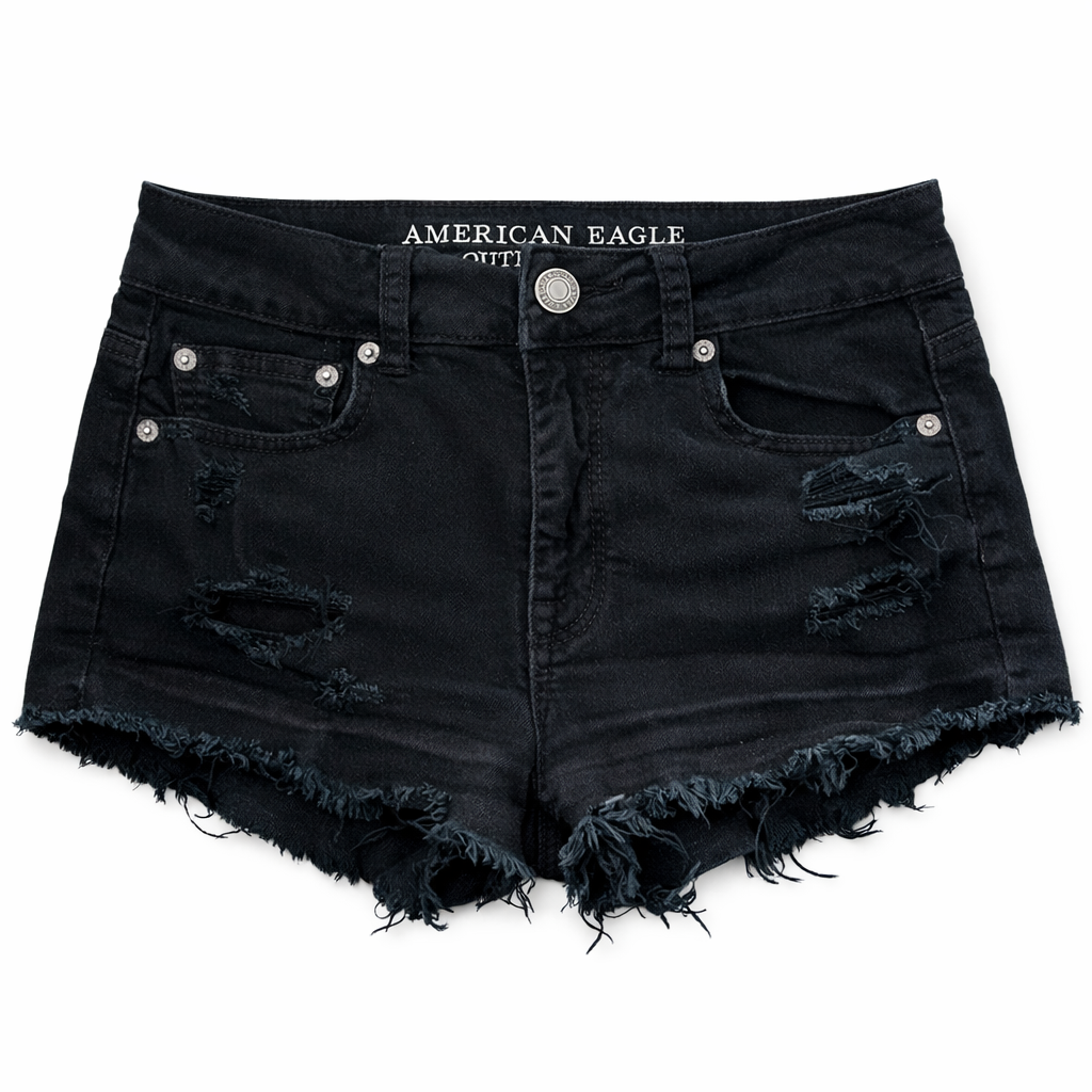 American Eagle Denim Shorts Women Size 4 Mid Rise Dark Wash Distressed Frayed