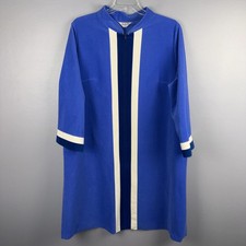 Vanity Fair 42 L Velour Robe Blue Colorblock Half Zip Housecoat Retro Vtg READ