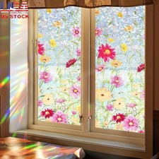 Holographic Floral Window Film 3D Static Cling Privacy UV Block Heat Insulation