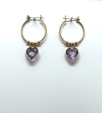 Vintage 14KT Yellow Gold Hoop Earrings with Amethyst Gemstones