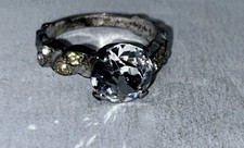 925 Sterling Silver Cubic Zirconia Round Solitaire Ring size 5 with rhinestones