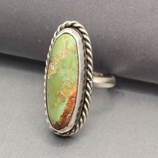 VTG Sterling Silver Southwestern Green Turquoise Ring Size 5.5 Rope Detail