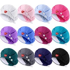 12 PCS Bouffant Nurse Caps with Button Sweatband Adjustable Scrub Elastic