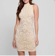 GUESS Womens Calista Rhinestone Moc Skinny Latte Dress XS