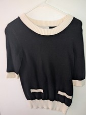 Loft Black with Ivory/Cream Contrast Sweater Tee Pockets Sz XS EUC