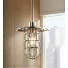 New - 1-Light Brushed Nickel Fisherman Style Mini Pendant