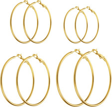 14K Gold Plated Stainless Steel Hoop Earrings - Hypoallergenic, Lightweight, 4 P