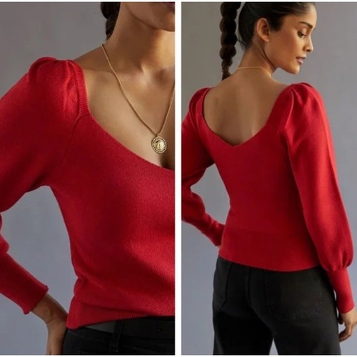 Anthropologie Sweetheart Puff Sleeve Sweater Balloon Sleeve Pullover, XS, Red - 第 13/13 張圖片