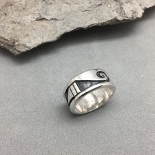 Native American Indian Sterling Silver Overlay Ring Band Size 6.5 Geometric 9mm