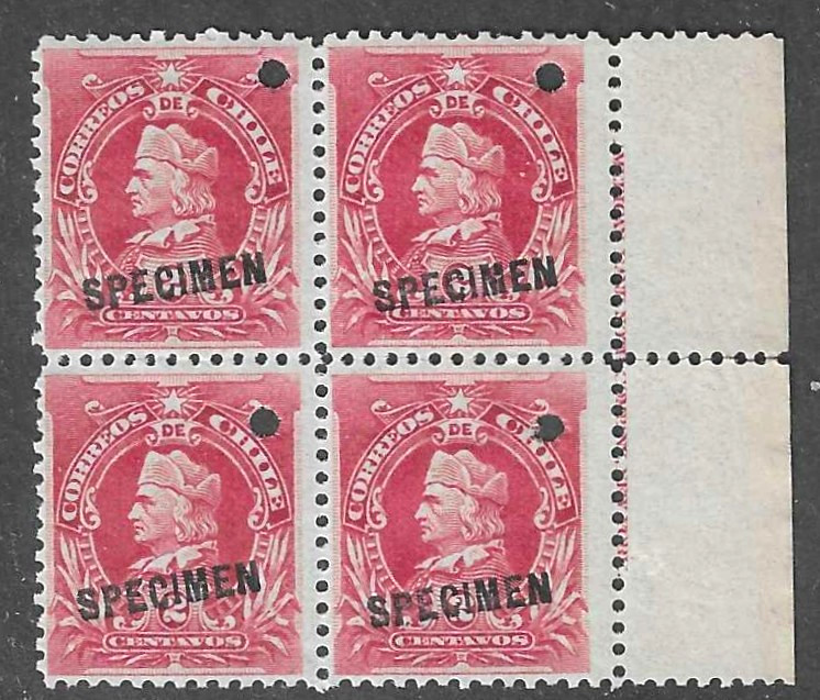 Chile 1901-02, 2c, American Bank Note Co. imprint BLOCK(4), NH SPECIMEN #52