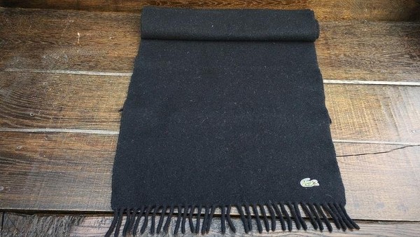 Men Lacoste Scarf Black Wool One size