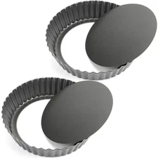 2 Packs 9.5" x 2" Nonstick Tart Pan with Removable Bottom Quiche Pan Deep Pie