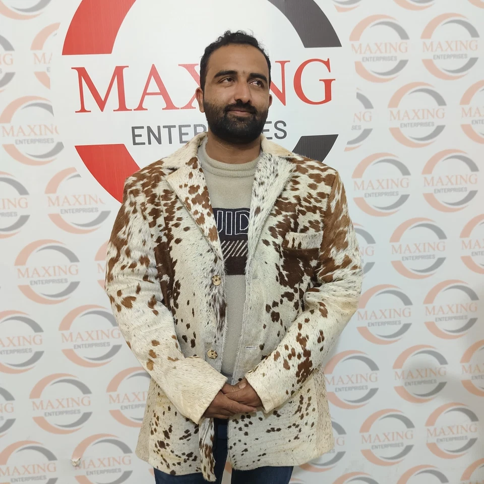 Cowhide Leather Blazer Men’s Pony Skin Hair on Western Jacket Real Fur Coat - Image 3 of 4