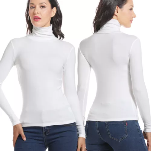 Women's Turtleneck Shirts Long Sleeve Basic Ribbed Knitted Top Lightweight S-3XL - Bild 14 von 17