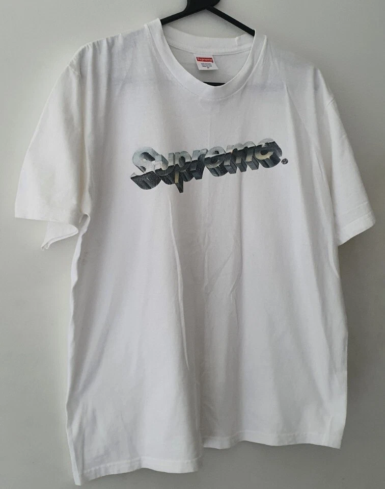 T shirt blanc SS20 Supreme logo chromé taille M medium