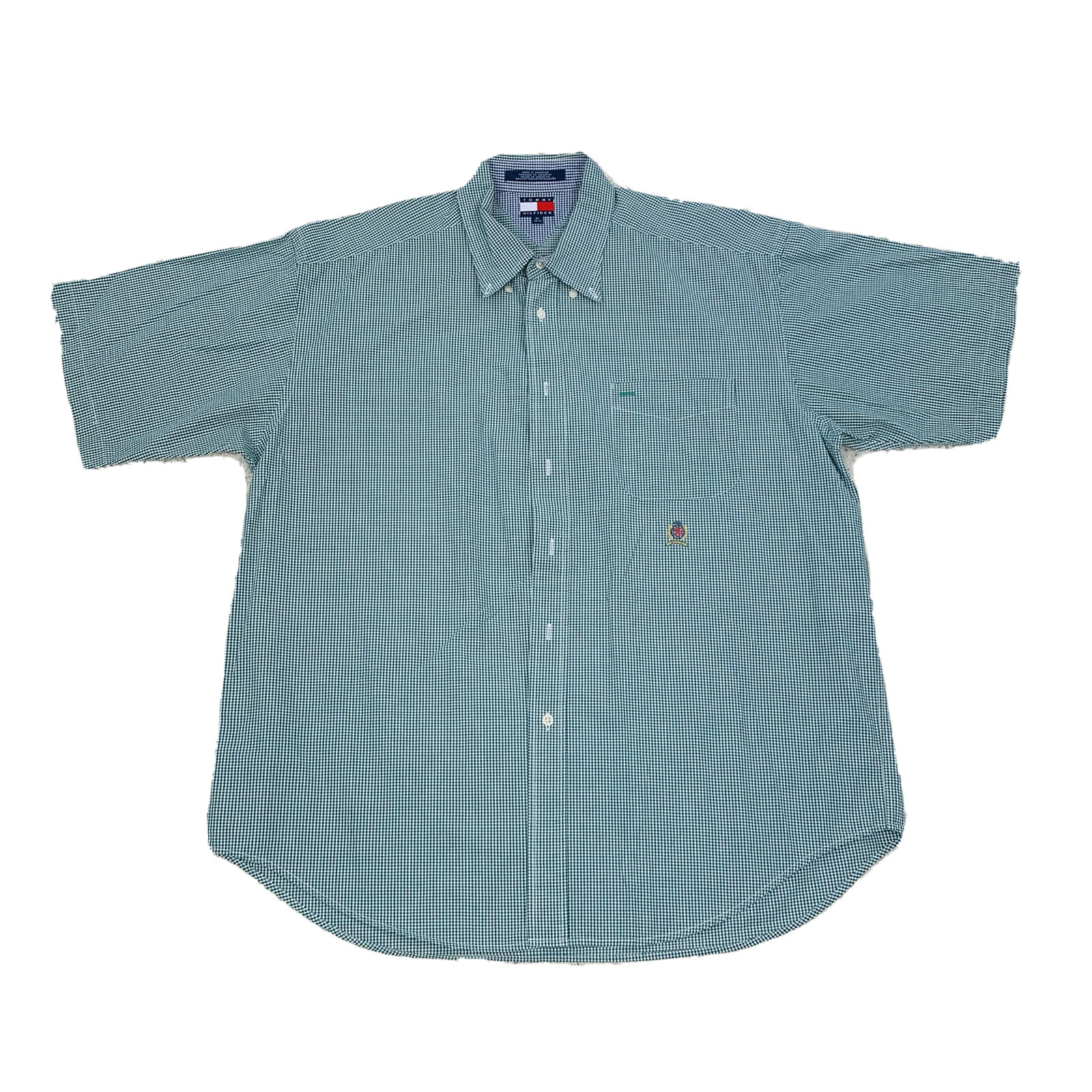 Tommy Hilfiger Shirt Adult Extra Large Green White Plaid Button Down Casual Mens