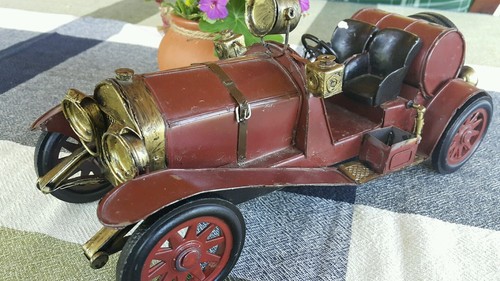 VINTAGE TOY RETRO CAR GANGSTER VEHICLE COUPE HANDMADE TIN METAL LARGE 28CM  - Picture 11 of 12
