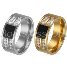 Men's Polished Stainless Steel Zircon Wedding Engagement Band Anniversary Ring
