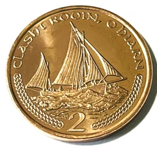 2002 Isle of Man Coin 2 pence Manx Lugger Fishing Boat Sail Ship