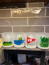 vtg set of 4 dartington frosted golf cocktail glasses