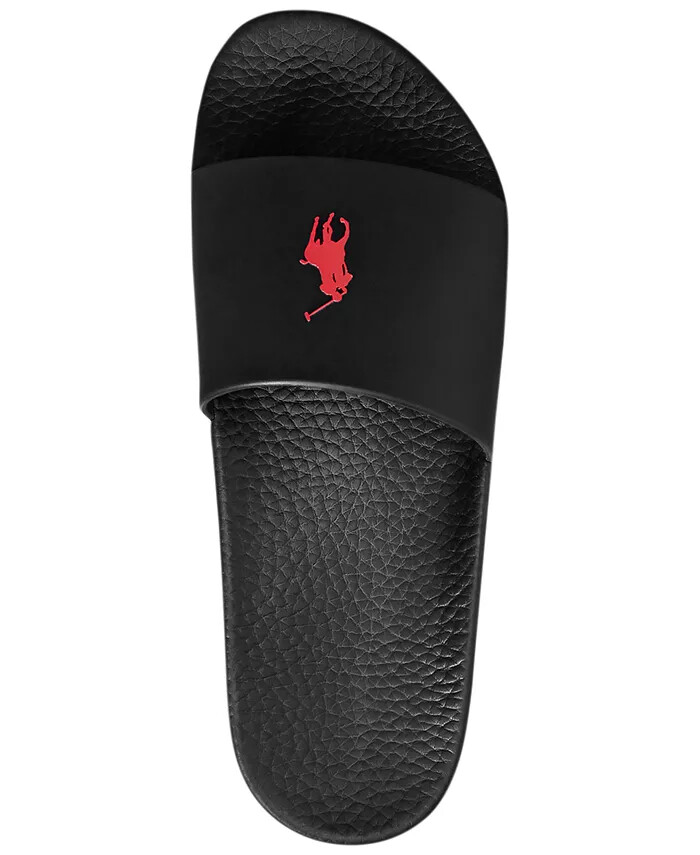 【POLO RALPH LAUREN】Signature Pony Slide BLACK WHITE Polo Ralph Lauren Signature Pony Slide Men's- white, black
