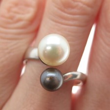 925 Sterling Silver Vintage Real Multi-Color Pearl Adjustable Ring Size 9