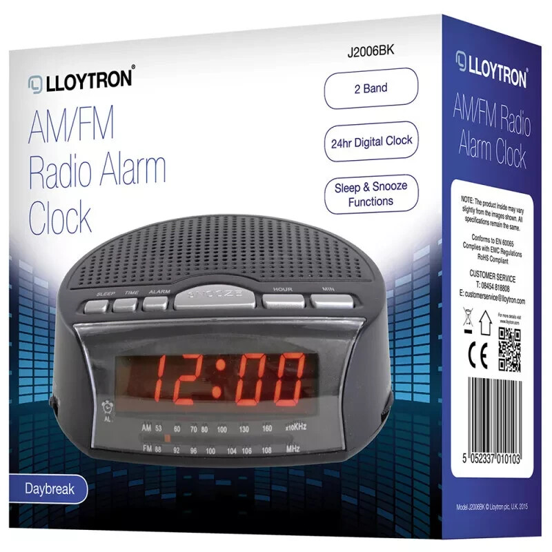 Lloytron AM/FM Radio Alarm Clock LED Display Bedside with Sleep Timer ...