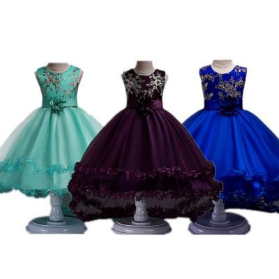 Girls Kids Princess Formal Pageant Wedding Birthday Party Dress with Flower Bow