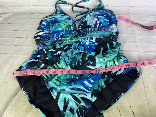 Aqua Green Ruched One Piece Swimsuit Swimwear Floral 674110 Womens Size XL 16-18 - Picture 11 of 12