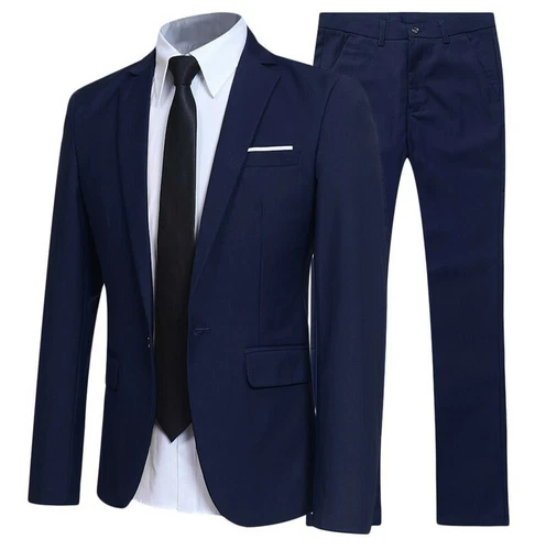 Mens 2-Piece Set Suit Business Blazer Jacket Pant One Button Coat Suits Slim Fit - Picture 17 of 31