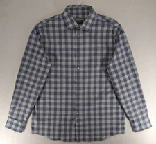 Geoffrey Beene Striped Check Long Sleeve Button-Up Dress Shirt Men Large Blue