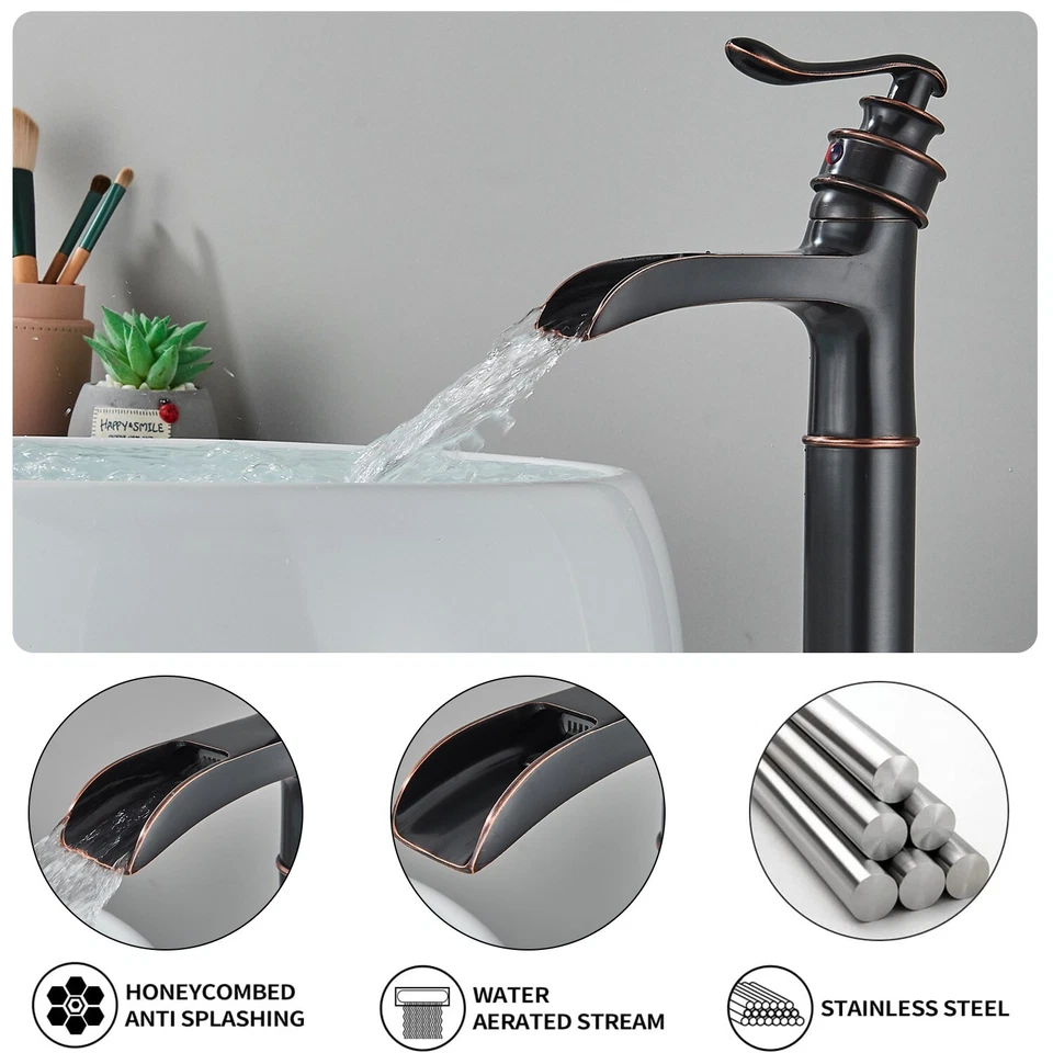 Vessel Sink Faucet Oil Rubbed Bronze Single Hole Bathroom Mixer Tap with Drain - Image 3 of 4
