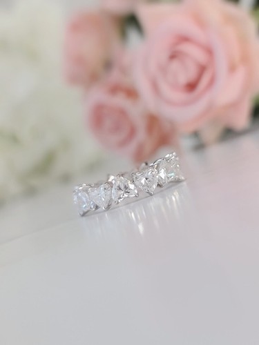 2.00 Ct Heart Cut Certified Lab Grown Diamond Ring Eternity Band 14k White Gold - Picture 2 of 19