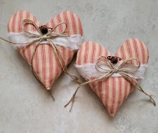 Primitive Bowl Filler Heart Ornies Tier Tray Decor Farmhouse  Fabric 2 pc set