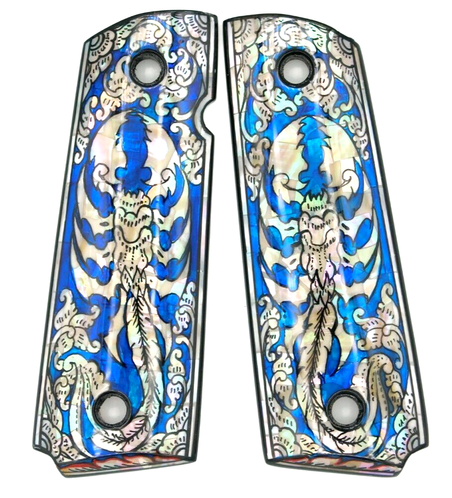 1911 GRIPS FULL SIZE COLT KIMBER TAURUS MOTHER OF PEARL ART BLUE
