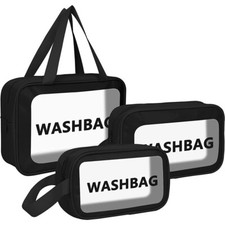 3 size Waterproof Travel Bag Set Transparent Makeup Toiletry Clear Wash Pouch UK