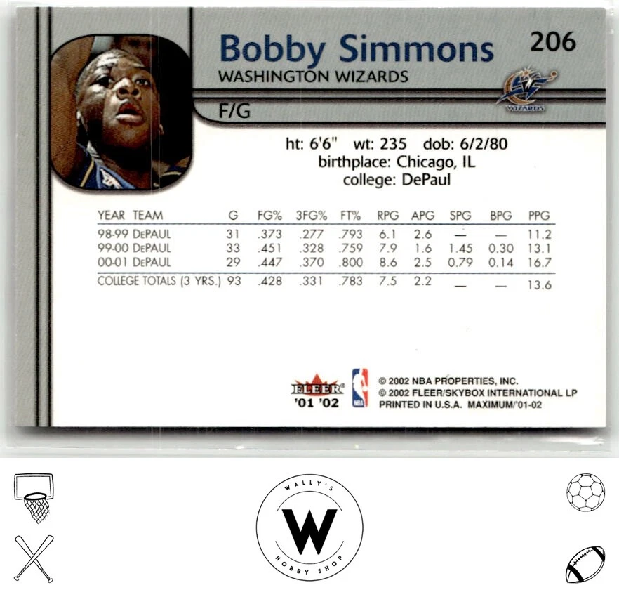 2001-02 Fleer Maximum #206 Bobby Simmons #/1000 - Image 2 of 2