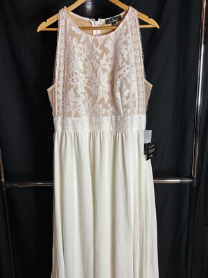 NWT Lulu's Forever and Always White Nude Lace Maxi Dress Bridal Gown Wedding XL