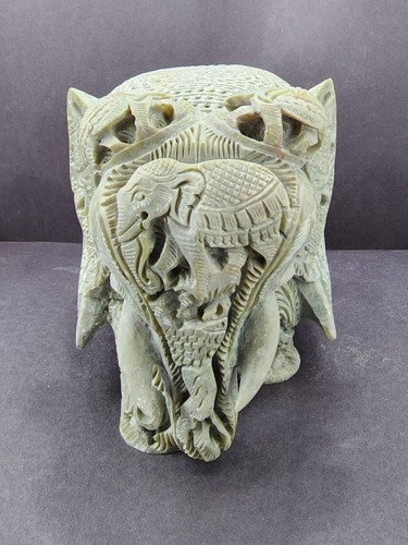 Feine handgeschnitzte Elefant Statue schöne Handkunst Seifenstein 2 Gr. - Bild 3 von 34