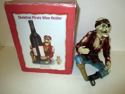 DIRECT CONNECTION PIRATE SKELETON SKULL  WINE BOTTLE HOLDER DETAILED+BOX C@@L